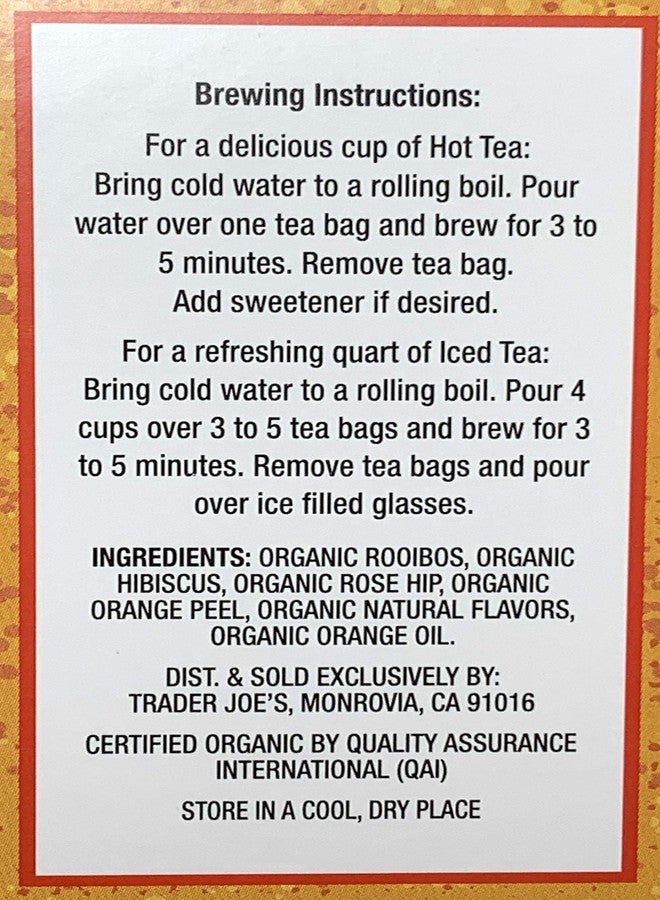 ترايدر جويز شاي رويبوس عضوي بنكهة البرتقال الأحمر من Trader Joe's، بنكهة نكهات طبيعية أخرى، خالٍ من الكافيين، 20 كيس شاي، 1.13 أونصة (32 جرامًا) - Image 3