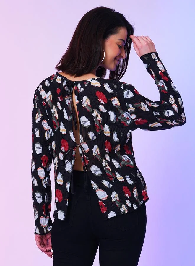 globus Printed Round Neck Long Sleeves Top