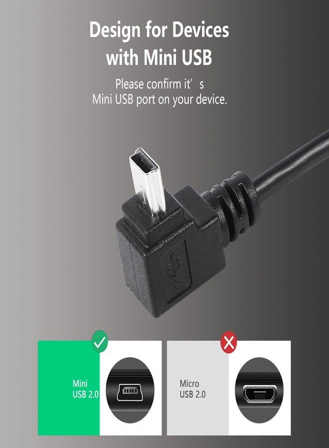 CERRXIAN Dash Cam Power Cord, 9.8FT 90 Degree Mini USB Cable, Angle Mini USB B Male to USB A 2.0 Male Data Sync and Charging Cable for Garmin Nuvi GPS,Canon,Dash Cam (3m, Black Up Angle) - Image 3