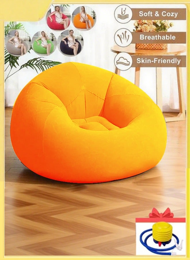 Generic New convenient inflatable sofa Flocking inflatable lazy ball sofa small household single sofa leisure entertainment stool folding outdoor leisure sofa bed send inflatable pump  - Image 1