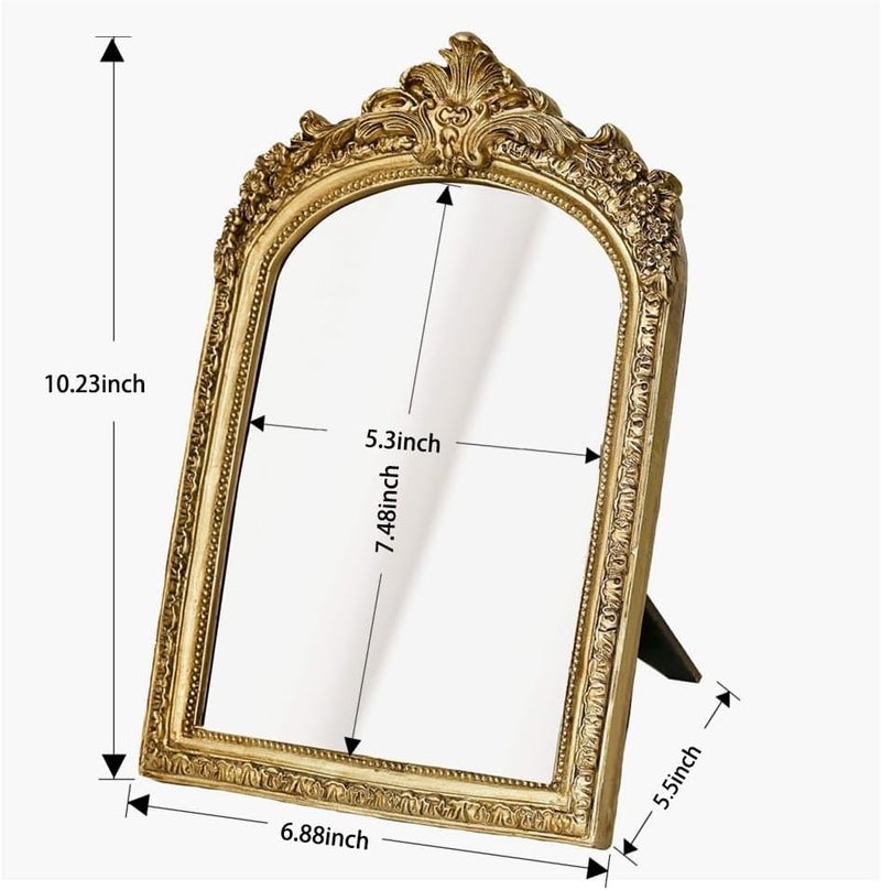 TenFuju مرآة جدارية صغيرة ذهبية بأبعاد 10” × 7” من ، مرآة باروكية مصنوعة من الراتنج بلون ذهبي عتيق، مرآة زخرفية يمكن تعليقها على الحائط أو وضعها على الطاولة. - Image 4