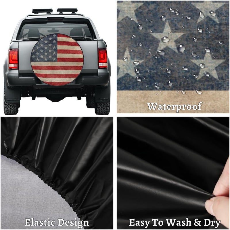 cfpolar Spare Tire Cover for RV Trailer,Vintage American Flag Waterproof Sun Leather Wheel Cover,Camper Spare Tire Covers Fit for Jeep Travel Trailer SUV Truck Accessories (17 in for Diameter 31” - 33”),F-6 - Image 4