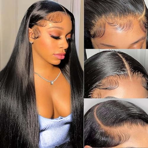MIRTHFUL Straight Lace Front Wigs Human Hair Pre Plucked 180% Density 13x4 HD Lace Frontal Glueless Wigs Human Hair for Women Natural Black Color 26 Inch - Image 2