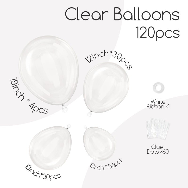 awenztech 120pcs Clear Balloons, 18 12 10 5 inch Transparent Balloons Different Sizes Clear Balloon Garland for Baby Shower Wedding Bridal Shower Birthday Party Decorations - Image 4
