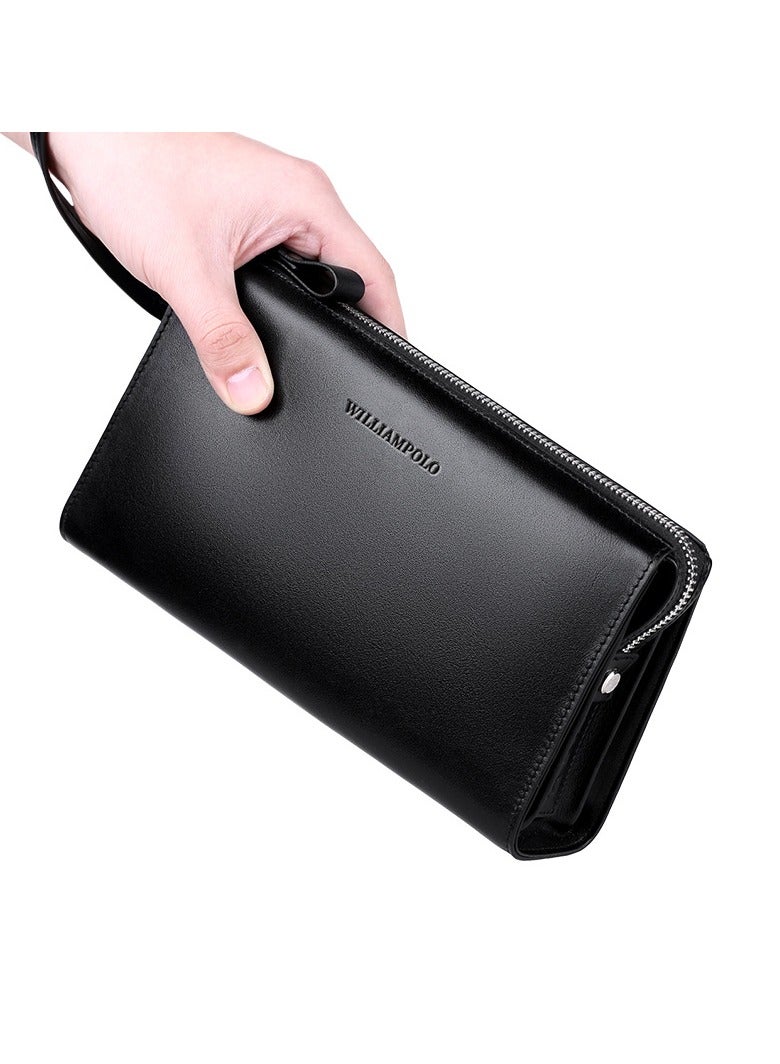 ويليامبولو كيس ويليامبولو للرجال الجلد سعة كبيرة طويلة محفظة رأس طبقة الجلد الأعمال حقيبة تحت الذراع - Image 1