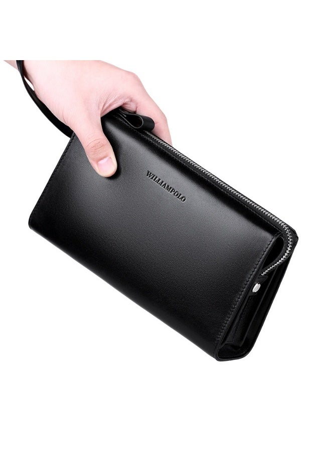 ويليامبولو كيس ويليامبولو للرجال الجلد سعة كبيرة طويلة محفظة رأس طبقة الجلد الأعمال حقيبة تحت الذراع - Image 2