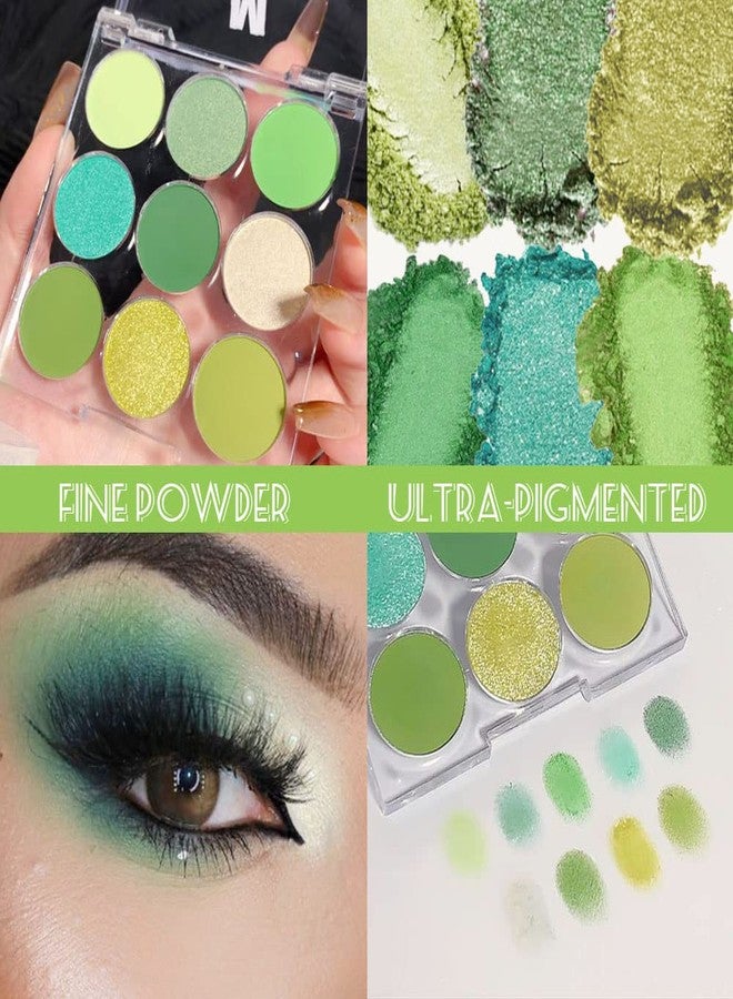 AMY'S DIARY Green Eyeshadow Palette - 9 Color Matte & Glitter Eye Shadows, Long Lasting, Light to Deep Shades for Women - Image 2