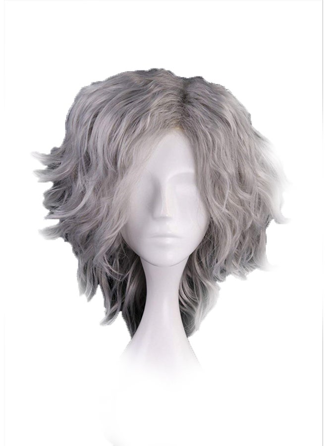 NIBEMINENT Short Curly Wave Hair Wig Silver
