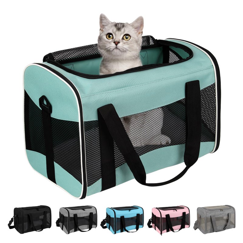 Top tasta Cat Carrying Case Pet Dog Carrier Soft-Sided Cat Bag Airline Approved, Pet Travel Carrier Up to 15 Lbs, Collapsible Cats Carrier Dog Carrier for Medium Small Cats Dogs(17x11x11 Green) - Image 1