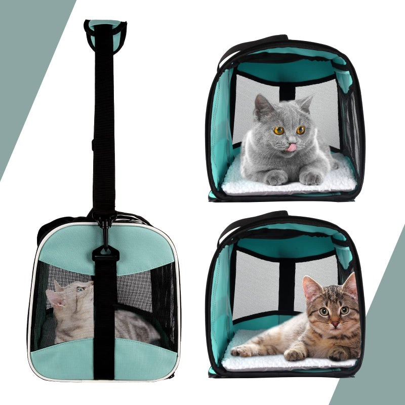 Top tasta Cat Carrying Case Pet Dog Carrier Soft-Sided Cat Bag Airline Approved, Pet Travel Carrier Up to 15 Lbs, Collapsible Cats Carrier Dog Carrier for Medium Small Cats Dogs(17x11x11 Green) - Image 3