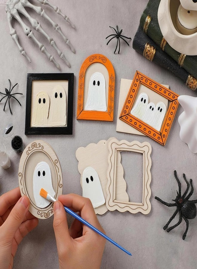 Geelin 15 Pcs Wood Ghost DIY Frames Decorating Craft with Paint and Brush Unfinished Wooden Gift Ornaments Cute Ghost for Halloween Craft Art Party Supplies, Not Include Glue - Image 3