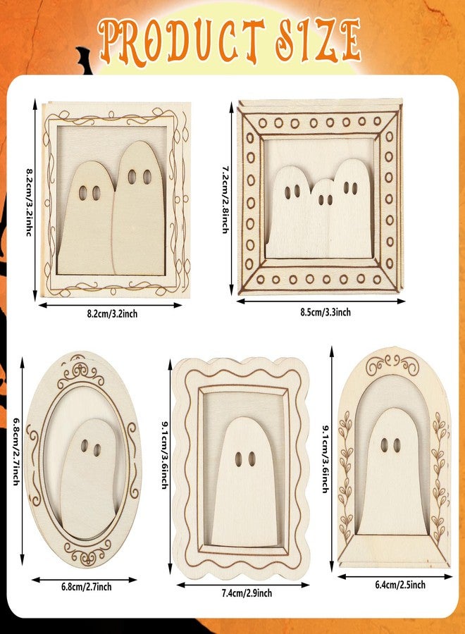 Geelin 15 Pcs Wood Ghost DIY Frames Decorating Craft with Paint and Brush Unfinished Wooden Gift Ornaments Cute Ghost for Halloween Craft Art Party Supplies, Not Include Glue - Image 2