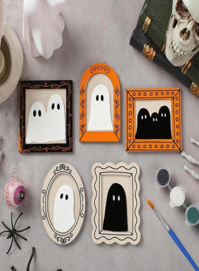 Geelin 15 Pcs Wood Ghost DIY Frames Decorating Craft with Paint and Brush Unfinished Wooden Gift Ornaments Cute Ghost for Halloween Craft Art Party Supplies, Not Include Glue - Image 4