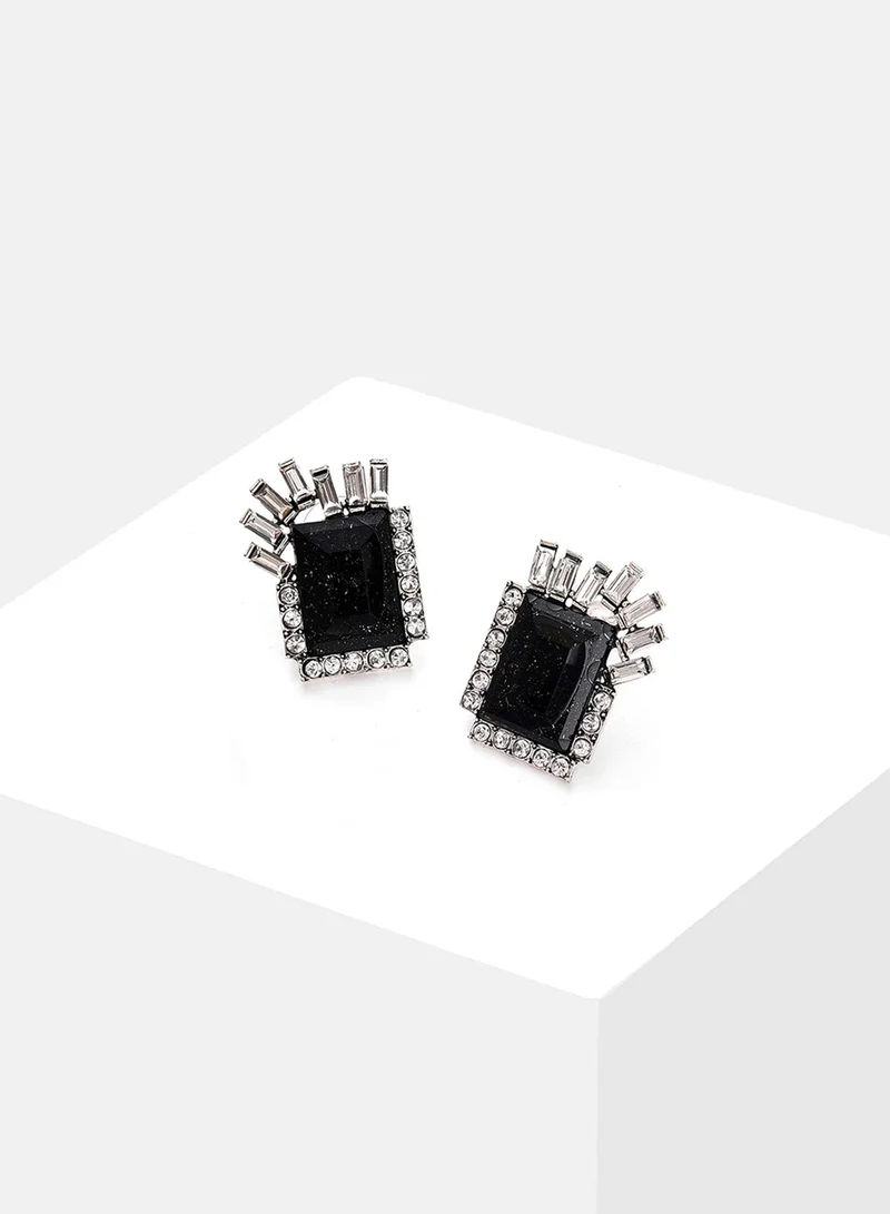SOHI Black Designer Stone Artificial Stud Earring Jewellery