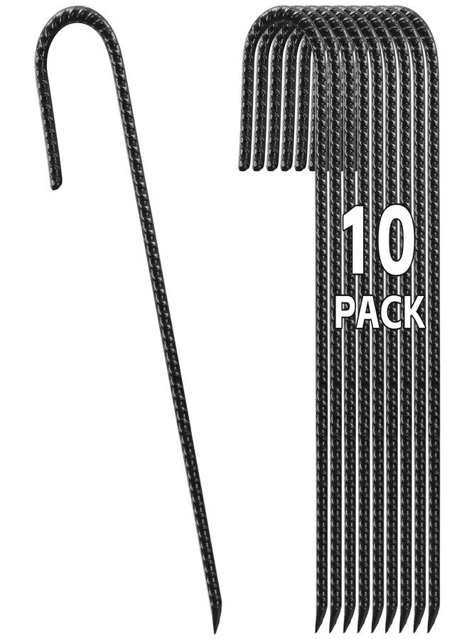 Dittoven Ground Stakes 16 Inch, J Hook Tent Stakes, Heavy Duty Garden Stakes 10 Pack, Anti-Rust Rebar Stakes Ground Anchors for Fence, Garden, Trampoline, Landscape - Image 1