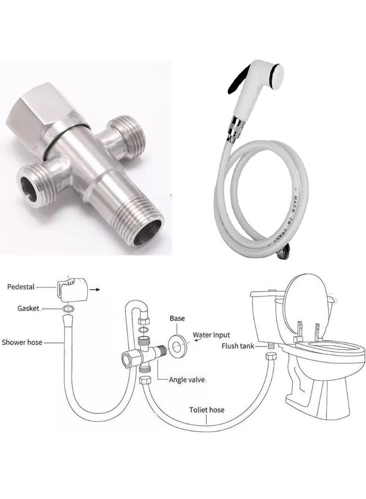Shams Easy Install Bathroom Bidet Splash Without Technical Splash 2 Outlet + Hose + Bidet Head + Hook Code 501Tr - Image 1