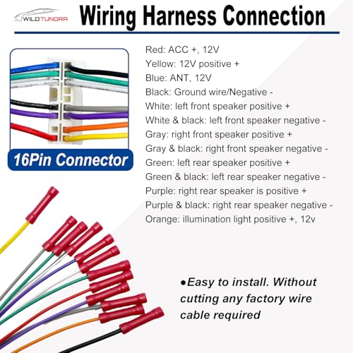 WildTundra 16Pin Radio Wiring Harness for Hyundai 2001-2006 KIA 2002-2006 Aftermarket Car Stereo Wiring Harness Connector for Elantra Accent Amanti Rio Car Stereo Radio Wiring Harness Cable Install - Image 5