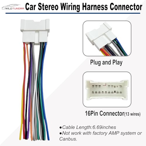 WildTundra 16Pin Radio Wiring Harness for Hyundai 2001-2006 KIA 2002-2006 Aftermarket Car Stereo Wiring Harness Connector for Elantra Accent Amanti Rio Car Stereo Radio Wiring Harness Cable Install - Image 2
