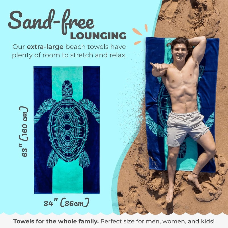 Nova Blue Turtle Beach Towel – Tropical Blue Colors with A Unique Design, Extra Large, XL (34”x 63”) Made from 100% Cotton for Kids & Adults - Image 3