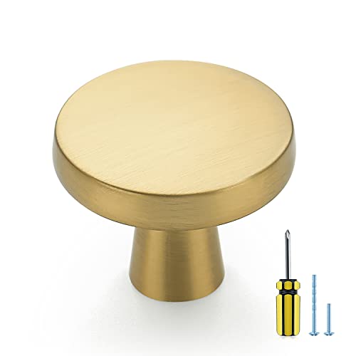 Ravinte 15 Pack Solid Knobs Kitchen Cabinet Round Pulls Dresser Handles Gold Cupboard Hardware Brushed Brass Door Drawer Knobs - Image 1