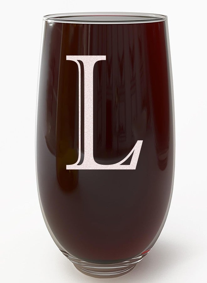 Spotted Dog Company كأس نبيذ بدون ساق سعة 17 أونصة محفور عليه حرف L (حرف L) - هدايا شخصية للنساء، أكواب نبيذ حسب الطلب، هدية عيد ميلاد محفور عليها الحرف الأول من اسمها - Image 1