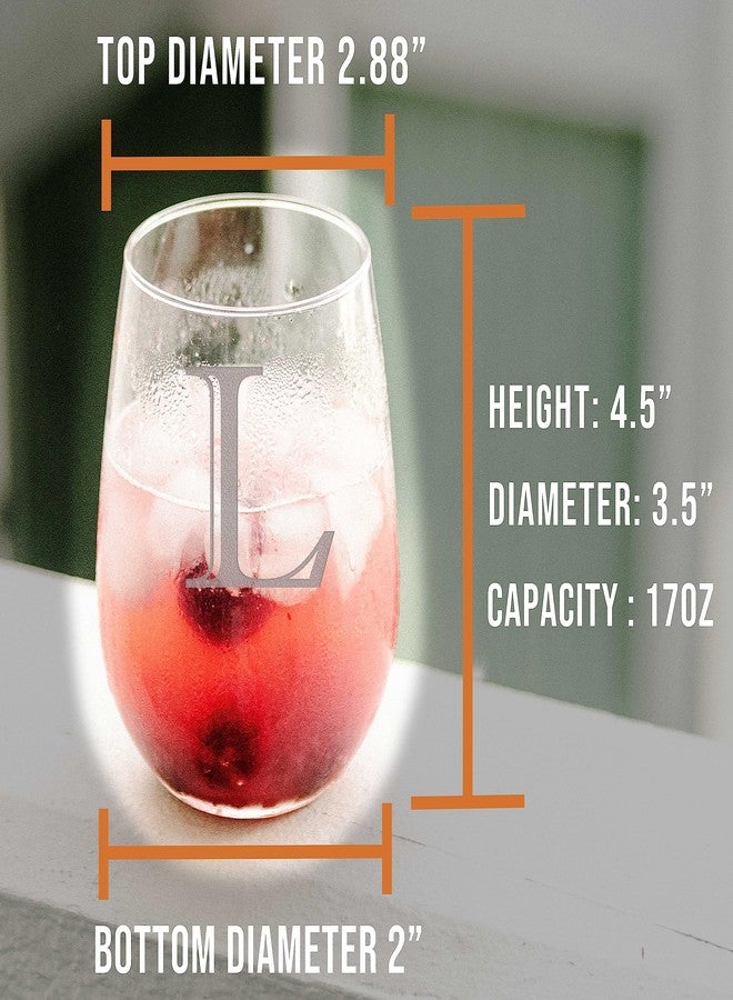 Spotted Dog Company كأس نبيذ بدون ساق سعة 17 أونصة محفور عليه حرف L (حرف L) - هدايا شخصية للنساء، أكواب نبيذ حسب الطلب، هدية عيد ميلاد محفور عليها الحرف الأول من اسمها - Image 5