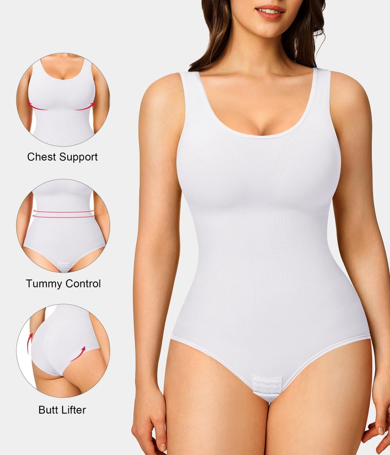 Nebility 2 Piece Shapewear Bodysuit for Women Tummy Control Slim Fit Sleeveless Round Neck Body Suit(Black/White 2pk,Medium-Large) - Image 3