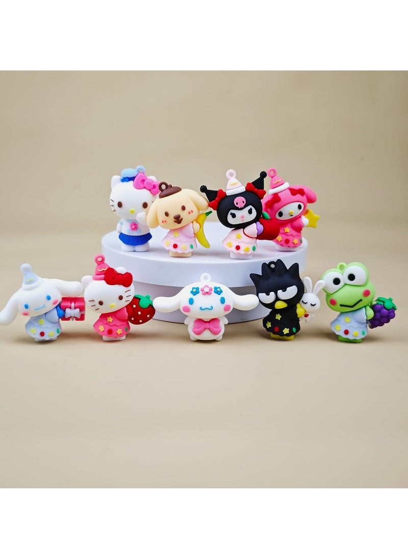 9PCS Kitty Cake Topper, lovely Cartoon Birthday Cake Decorations for Boy Girl Baby Shower Gifts Party Keychain Backpack Charm  - Image 3
