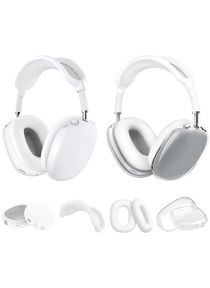 Anmi - 4 in 1 Clear Silicone Case Cover for AirPods Max Headphones White - Image 1