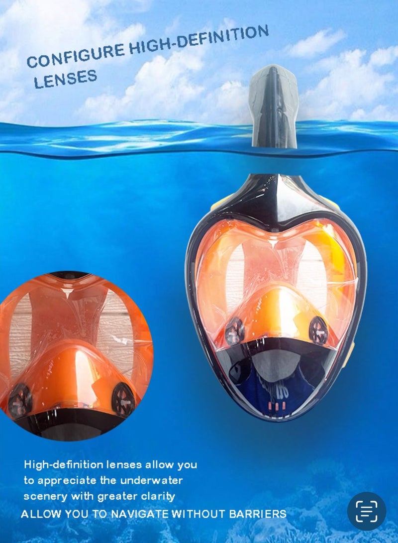 Generic Full Face Snorkel Diving Mask Set – 180° Panoramic View, Anti-Fog, Anti-Leak Design with Breathing Tube – Ideal for Adults and Teens Orange - Image 3