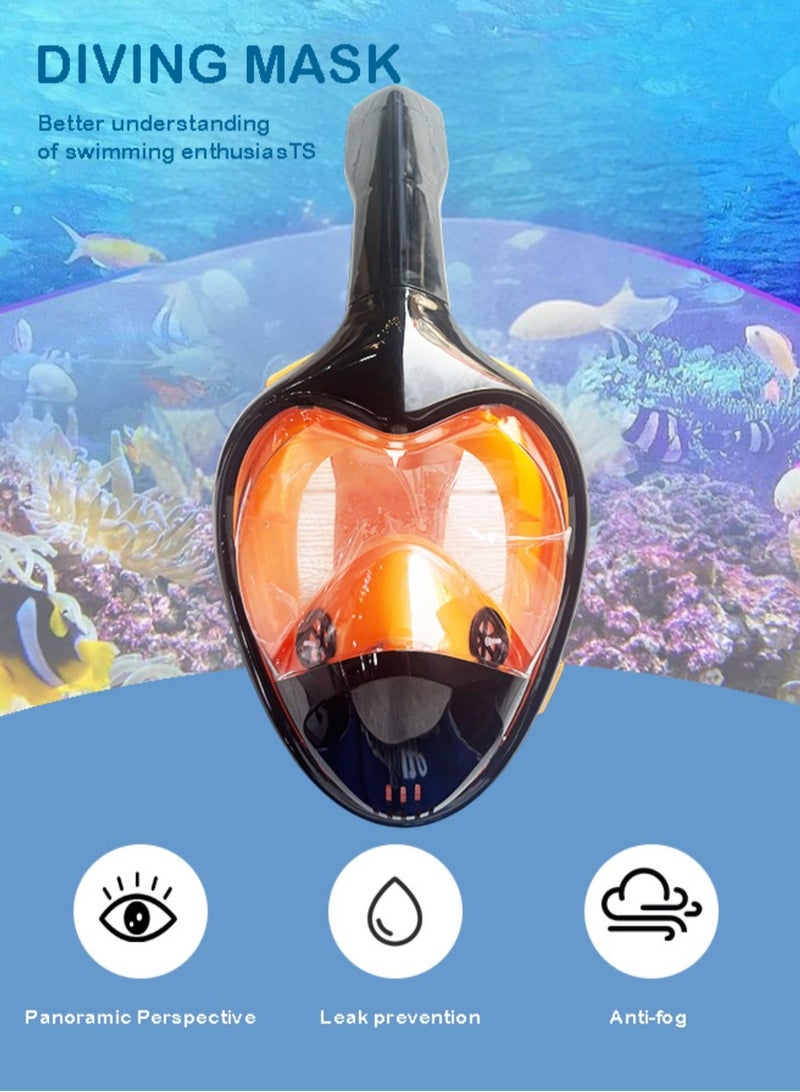 Generic Full Face Snorkel Diving Mask Set – 180° Panoramic View, Anti-Fog, Anti-Leak Design with Breathing Tube – Ideal for Adults and Teens Orange - Image 1