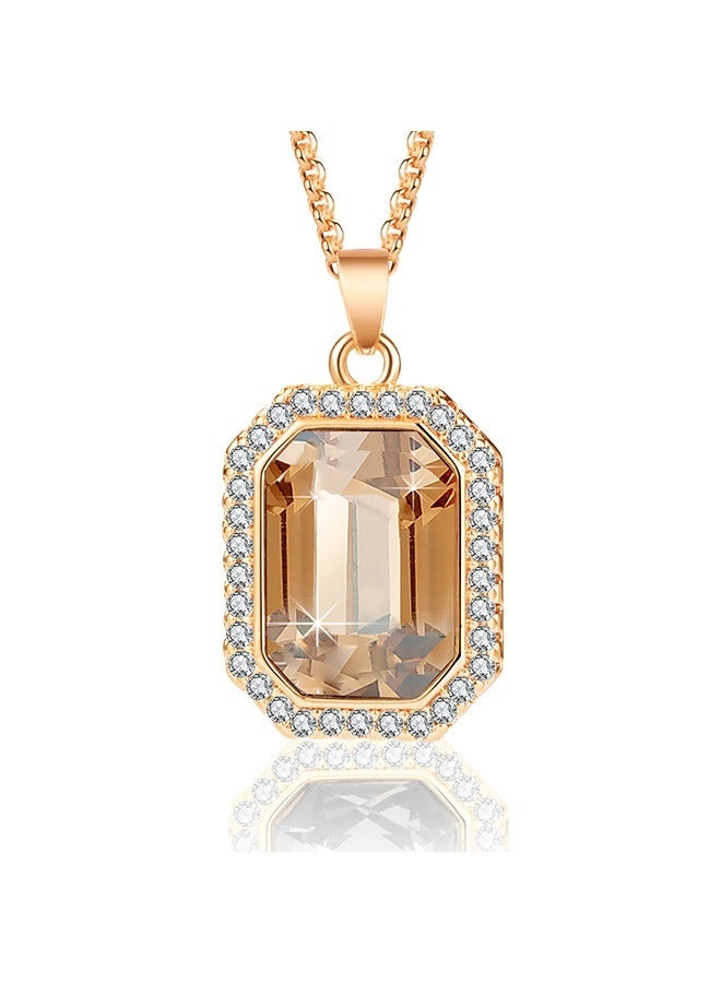 EVEVIC Austrian Crystal Halo Octagon Pendant Necklaces for Women Fashion 14K Gold Plated Dainty  Hypoallergenic Jewelry - Image 1