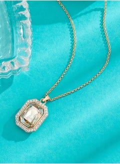 EVEVIC Austrian Crystal Halo Octagon Pendant Necklaces for Women Fashion 14K Gold Plated Dainty  Hypoallergenic Jewelry  - Image 3