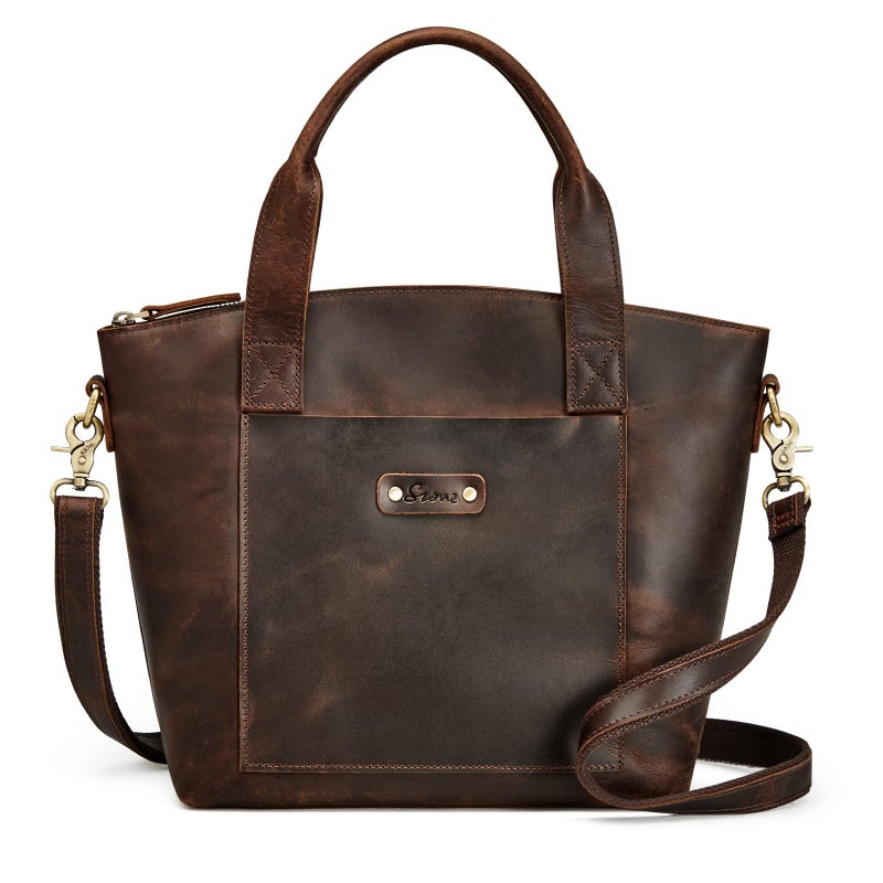 S-ZONE Genuine Leather Satchel Bags for Women Crossbody Tote Top-Handle Handbags Shoulder Purse Medium - Image 1