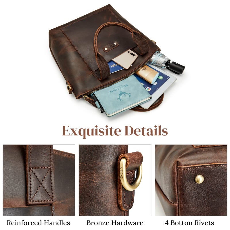 S-ZONE Genuine Leather Satchel Bags for Women Crossbody Tote Top-Handle Handbags Shoulder Purse Medium - Image 5