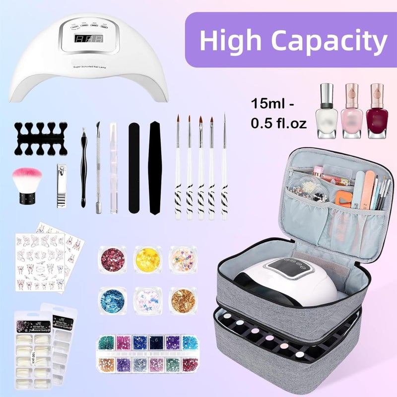 ALSLEA Nail Polish Organizer Holds 30 Bottles (15ml - 0.5 fl.oz) Double-layer Gel Nail Polish Kit Carrying Case, Nail Holder for Nail Lamp, Portable Nail Organizer and Storage for Nail Supplies (Gray) - Image 3