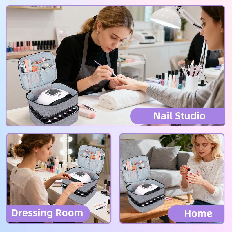 ALSLEA Nail Polish Organizer Holds 30 Bottles (15ml - 0.5 fl.oz) Double-layer Gel Nail Polish Kit Carrying Case, Nail Holder for Nail Lamp, Portable Nail Organizer and Storage for Nail Supplies (Gray) - Image 5