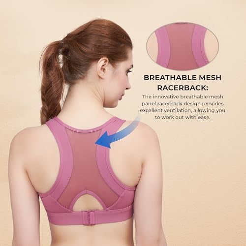 PLUMBURY Women's Padded Sports Bra with Mesh Racerback for Gym/Yoga/Workout, Size XL, Pink - Image 3