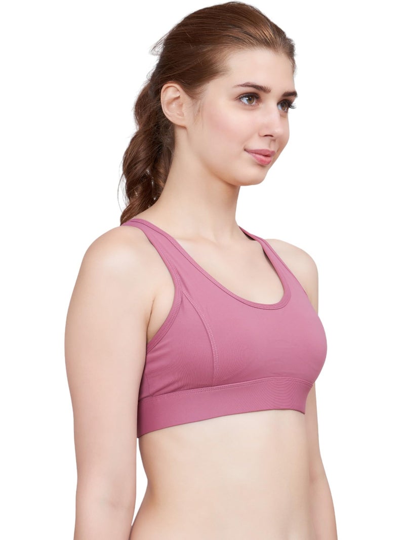 PLUMBURY Women's Padded Sports Bra with Mesh Racerback for Gym/Yoga/Workout, Size XL, Pink - Image 4