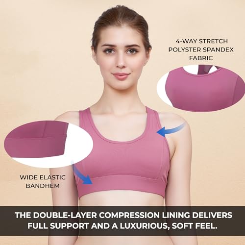 PLUMBURY Women's Padded Sports Bra with Mesh Racerback for Gym/Yoga/Workout, Size XL, Pink - Image 2