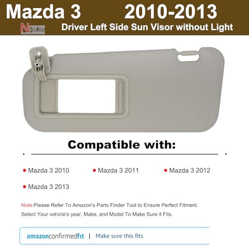 NHILES Left Driver Side Sun Visor Compatible with Mazda 3 2010 2011 2012 2013 BBM2-69-320C-75 BBM3-69-320C-75 Without Light Beige - Image 2