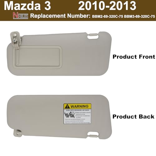 NHILES Left Driver Side Sun Visor Compatible with Mazda 3 2010 2011 2012 2013 BBM2-69-320C-75 BBM3-69-320C-75 Without Light Beige - Image 5