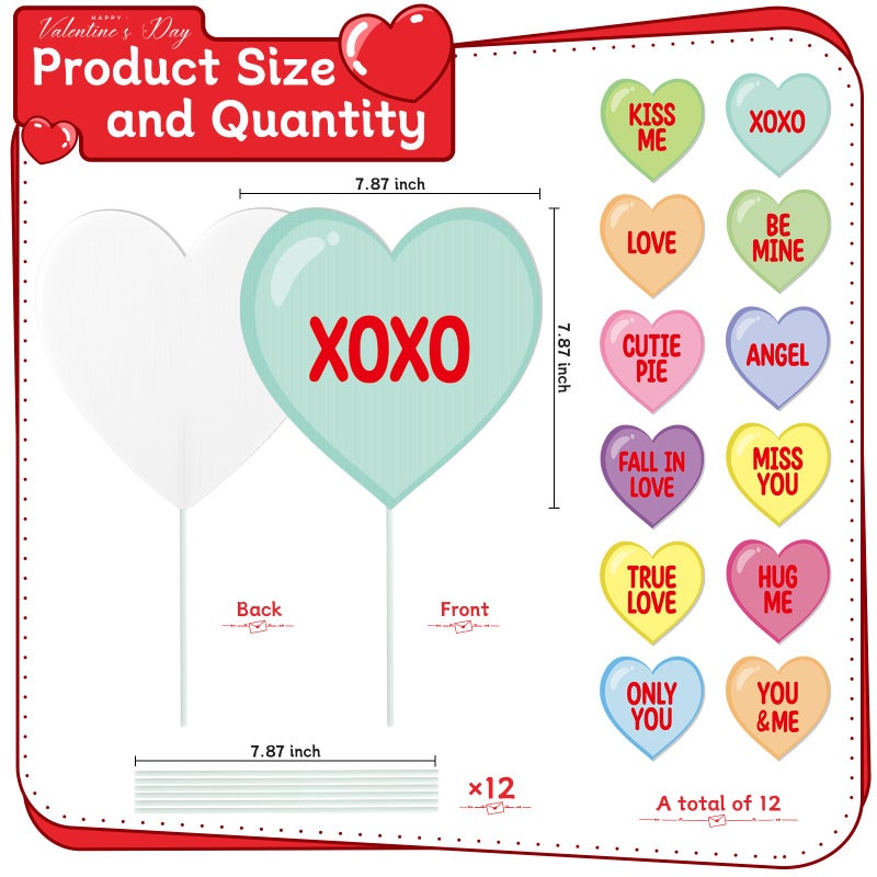 ARQRHTLY Valentineâ€™s Day Decorations Tree Ornaments, 12 Pcs Large Conversation Candy Heart San Valentine Tree Picks Ornaments with Sweet Love Words for Valentine Wedding Anniversary Home Decor - Image 3