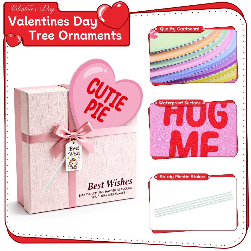 ARQRHTLY Valentineâ€™s Day Decorations Tree Ornaments, 12 Pcs Large Conversation Candy Heart San Valentine Tree Picks Ornaments with Sweet Love Words for Valentine Wedding Anniversary Home Decor - Image 4