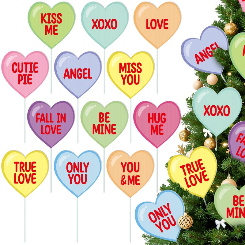 ARQRHTLY Valentineâ€™s Day Decorations Tree Ornaments, 12 Pcs Large Conversation Candy Heart San Valentine Tree Picks Ornaments with Sweet Love Words for Valentine Wedding Anniversary Home Decor - Image 2