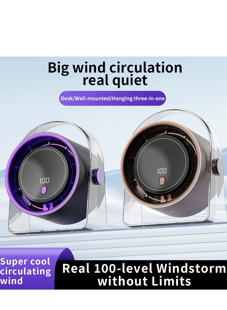 Table Fans, turbofan, Quiet Wall-Mounted Desk Fan, Digital Display Rechargeable USB Fan, 115°Tilt, 100 Speeds, Long Lasting Power, Portable Fan for Home Office Kitchen Travel Camping  - Image 3