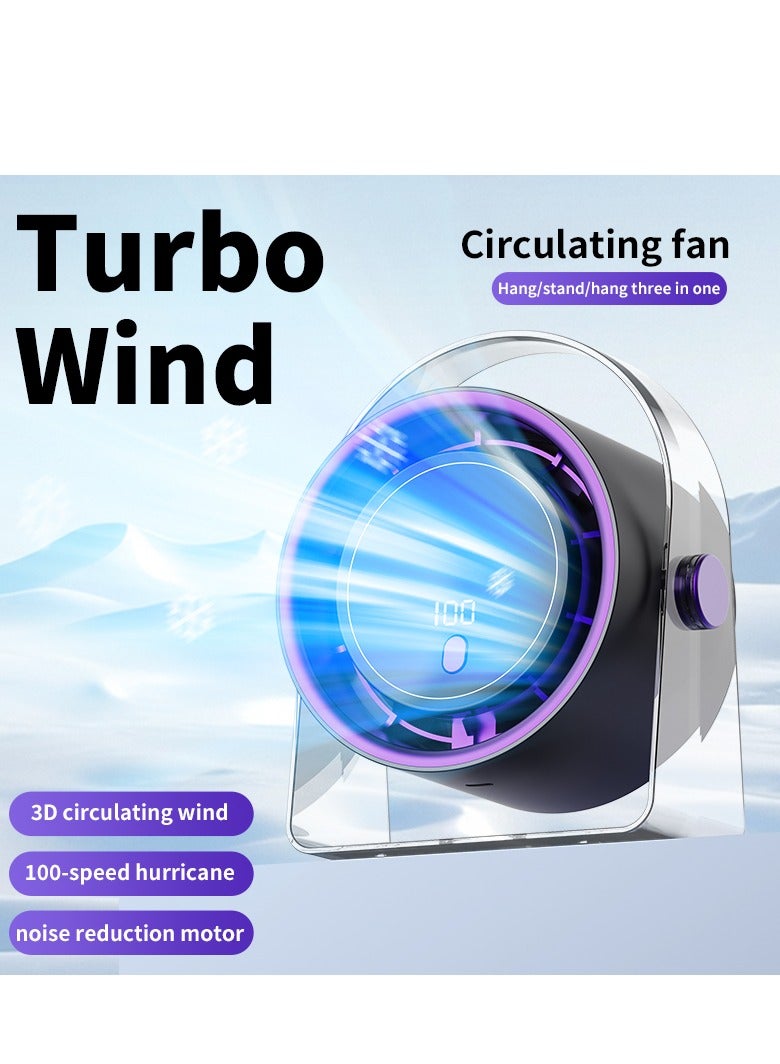 Table Fans, turbofan, Quiet Wall-Mounted Desk Fan, Digital Display Rechargeable USB Fan, 115°Tilt, 100 Speeds, Long Lasting Power, Portable Fan for Home Office Kitchen Travel Camping  - Image 4