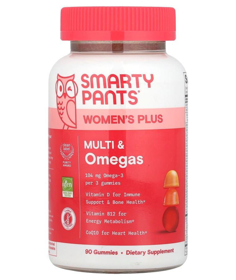 SmartyPants Women's Plus Multi & Omegas Gummies Strawberry Orange and Lemon Creme 90 Gummies