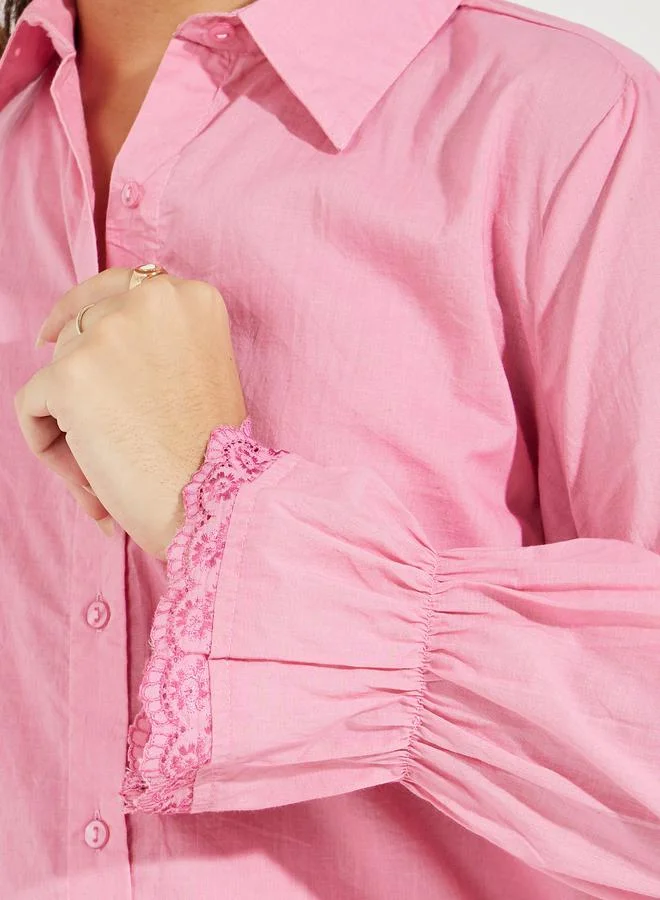 Styli Schiffli Cuff Detail Relaxed Fit Shirt