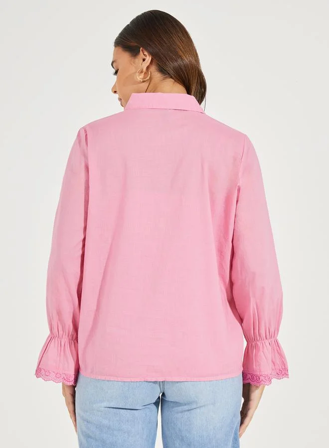Styli Schiffli Cuff Detail Relaxed Fit Shirt